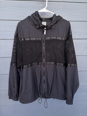 Chaqueta cortavientos ROSA Victoria Secret para mujer malla atletismo negra mediana Foto 1 de 4