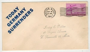 WW2 Patriotic 5/8/1945 VE DAY VICTORY EUROPE TODAY GERMAN SURRENDERS - Picture 1 of 1