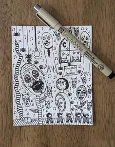 4x5in Original Black Ink Pen Drawing Alternative Gothic Outsider Wall Art Decor - Picture 1 of 8