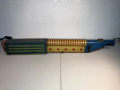 Ametralladora Louis Marx de colección cuerda juguete de hojalata, EE. UU. ~ ¡Funciona! Foto 1 de 4