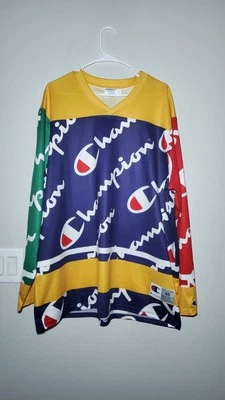 Champion Hockey Jersey Size 48 Size XL Sublimated Spellout All Over Used - Image 1 of 4