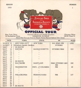 Ringling Bros. 1955 / Barnum & Bailey Circus Calendar - 6"x5,75" #1 / NYC MSG - Imagen 1 de 2
