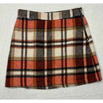 Lulus Plaid Mini Skirt Orange Brown Cream Wool Blend Womens Size S - Image 1 of 4