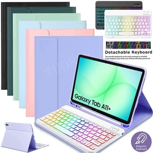 QWERTZ Beleuchtete Tastatur Hülle Für Samsung Galaxy Tab A11+ A9+ A8 S11 S10 S9 - Bild 1 von 58