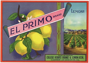 *Original* EL PRIMO College Heights Claremont Lemon Label NOT A COPY!! - Picture 1 of 1