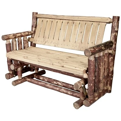 OUTDOOR LOG DECK GLIDER Porch Bench Rustic Amish Made Patio Benches Stained - Image 1 of 4