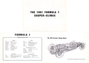 The 1961 Formula 1 COOPER-CLIMAX Specifications ~ Spec Sheet Flyer BROCHURE - Picture 1 of 5