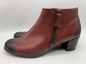 ECCO Women's US 6 EU 37 Shape 35 Bordeaux Red Leather Zipper Ankle Boots 2" Heel - Picture 1 of 12