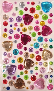 1 Sheet Self Adhesive Rhinestones - Round & Hearts - Various Sizes - 110 Pieces - Picture 1 of 1
