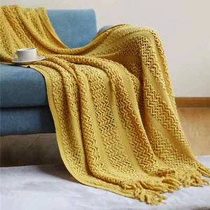 Home New Nordic Crochet Blanket Travel Blanket Khaki Sofa Bed Blanket Kint Towel - Picture 1 of 32