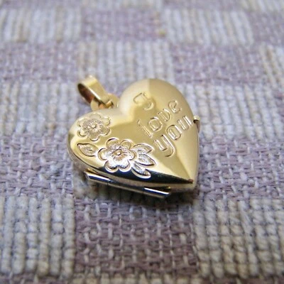 NEW 14K YELLOW GOLD 16mm "I LOVE YOU" HEART LOCKET PENDANT - Image 1 of 4