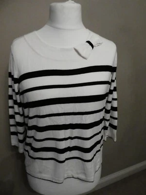 ⭐️ Precis ⭐️ White & Navy Scoop Neck 3/4 length .Sleeve Knitted top L Large 18 - Image 1 of 4