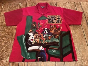vintage BIG DOGS men's XL red Dogs Playing Pocket All Over Print button up Shirt - Picture 1 of 3