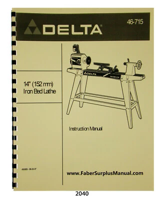 Delta 14" Wood Lathe 46-715 Instructions & Parts List Manual #2040 - Image 1 of 4