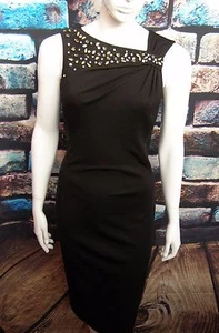 COAST SCHWARZ STRASS ASYMMETRISCHER AUSSCHNITT STRETCH BLEISTIFT/WACKEL KLEID Gr. 12 - Bild 1 von 7