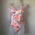 ROXY Retail $92 Floral Escape Ruched Sides V Neck Swimsuit 1 PC Small