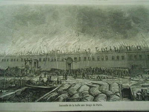 Gravure 1855 - Incendie de la Halle aux Draps de Paris - Imagen 1 de 1
