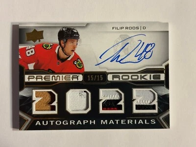 2022-23 Upper Deck Premier Rookie Filip Roos Autograph Materials Quad Jersey /15 - Image 1 of 2