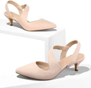 mysoft Women's Pumps 2 inch Low Heel Pointed Toe Slingback Wedding Party... - Picture 1 of 7