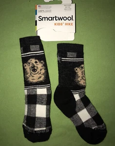 NWT Smartwool Kids M Hike Crew Merino Wool Socks Polar Bear White Black Check - Picture 1 of 12