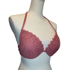 38B Bikini Top by Shade and Shore Pink Crochet Padded Lift with Underwire - Picture 1 of 18