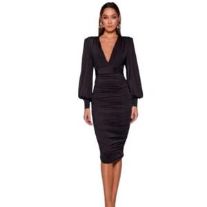 Elle Zeitoune Black Ruched Turner Bodycon Dress Size Small - Picture 1 of 7