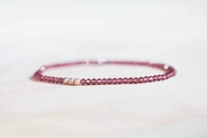 Red Garnet Micro Faceted Round Tiny Beaded Stretchable Bracelet 6-9" Girls Woman - Picture 1 of 9