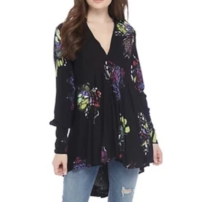 FREE PEOPLE Black Field Of Butterflies Tunic Size S - Picture 1 of 13