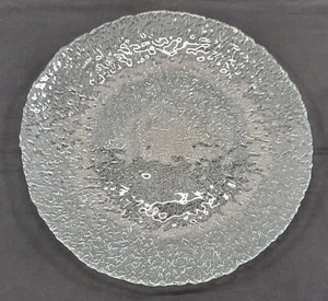 *A) Ice Textured Pebbled Large Round Clear Glass Serving Platter Dish Tray 14" - Picture 1 of 8