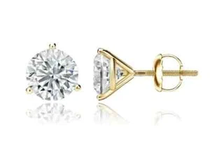14K Yellow Gold IGI Certified 3 Prong Martini Lab Grown Stud Earrings 1.50 CTW - Picture 1 of 3