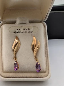 NEU~14k Gelbgold~**AMETHYST OHRHÄNGER**~Birnenform~1,1 Gramm~VERPACKT - Bild 1 von 8