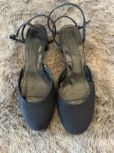 JILL STUART Women's Shoes Black Heels Strap Closure Patent Leather Linen Sz 37.5 - Picture 1 of 11