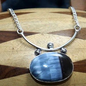 Owhyee Blue Opal 925 Silver Plated Necklace 18" Aesthetic Jewellery GW - Picture 1 of 3
