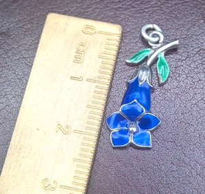 Sterling Silver Enamel Blue Alpine Gentian Wild Flower Charm - Picture 1 of 3