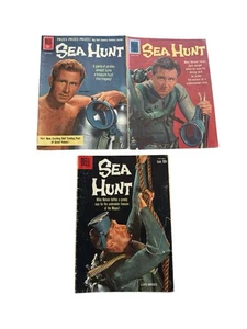 Vintage SEA HUNT (LLOYD BRIDGES) Dell Comic Book Lot of 3 FLAW SEE PICS/DESC - Picture 1 of 5