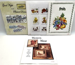 Menge 4 verschiedene Kreuzstich Nadelspitze Designs Muster Western Essen + Neu - Bild 1 von 6