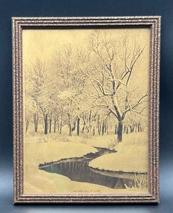 The Last Fall of Snow, Vintage Framed Winter Print, The Knapp Co. NY, 9.75x7.75 - Picture 1 of 7