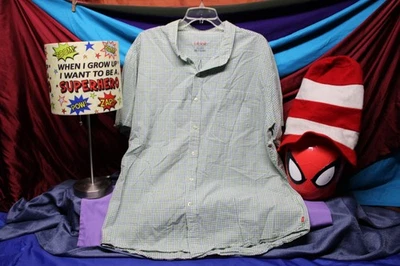 IZOD Men's Blue Short Sleeve Button Up Gingham Check Shirt Size 2XL casual golf - Image 1 of 4