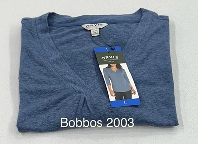 Camisa para mujer Orvis mezcla de lino manga 3/4, azul luz luna, talla L Foto 1 de 4