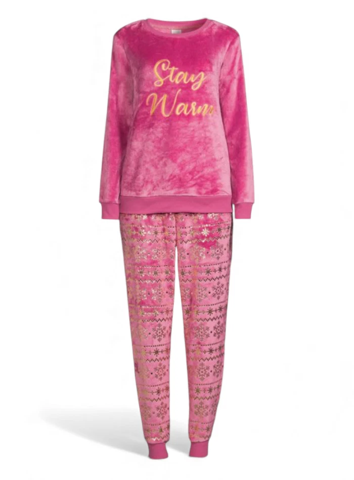 Pijama SECRET TREASURES Rosa Vellón Difuso MANTENTE CALIENTE Dorado Copos de Nieve Joggers M Foto 1 de 4