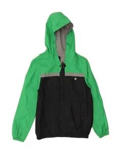 DC Boys Hooded Rain Jacket 8-9 Years Small Green Colourblock Polyester BS06 - Picture 1 of 3
