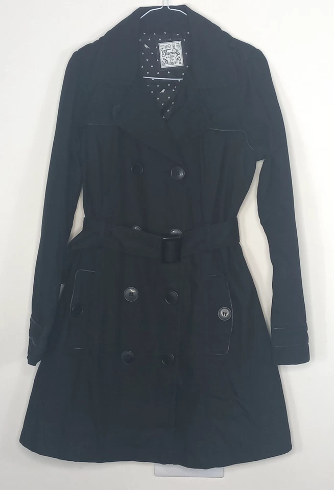 Tammy Girl Vintage Y2K Black Belted Bow Trench Coat 16 Years 176 CM UK 6-8 - Image 1 of 4
