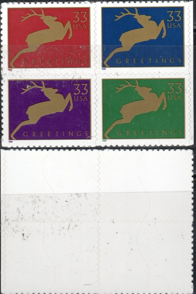 US Scott #3359a, "Christmas Deer" Block of 4, MNH - Image 1 of 1