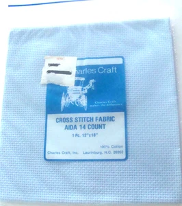 VTG NEW SEALED Cross Stitch Aida Fabric 12x18" Cotton Charles Craft Blue 14ct - Picture 1 of 3