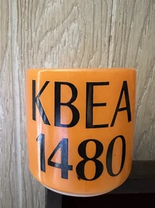 Vintage Federal Glass Orange Black Coffee Cup Mug Radio Station KBEA 1480 - Picture 1 of 4
