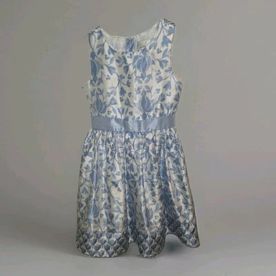 Gymboree Party Dress Girl Size 7 Blue White Floral Bow Sleeveless Slip Wedding  - Image 1 of 4