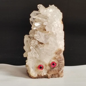 Natural crystal clusters, quartz mineral specimens, handmade carvings, owl - Picture 1 of 10