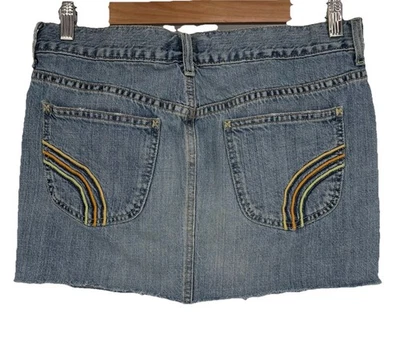 Mini Falda Jean Hollister Vintage Y2K 9 Bolsillos Bordados Arco Iris Retro Foto 1 de 4