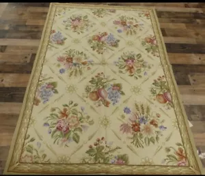 4'x6' Stunning French Chic Floral hand knotted wool Needlepoint Area Rug NWT - Picture 1 of 9