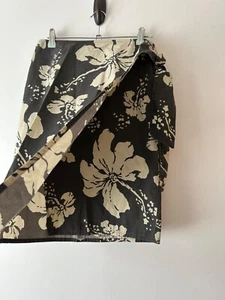 Short Skirt Wrap Beige Grey Floral Cotton Lightweight Beach Bohemian Size 10 - Picture 1 of 10